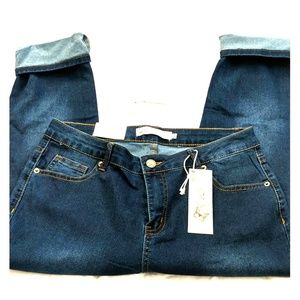 Womens dark wash skinny crop jeans